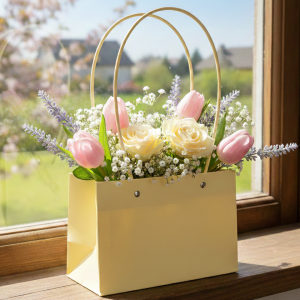 TOREBKA FLOWERBOX PAPIEROWA 21X13,5X10 CM ŻÓŁTA TOREBKA NA KWIATY