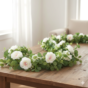 GIRLANDA SZTUCZNA 180 CM Z BIAŁYMI KWIATAMI DEKORACYJNA DEKORACJA ŚLUBNA