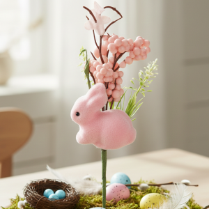 GAŁĄZKA DEKORACYJNA Z ZAJĄCZKIEM RÓŻOWA 23X5CM DEKORACJA WIELKANOC STROIK