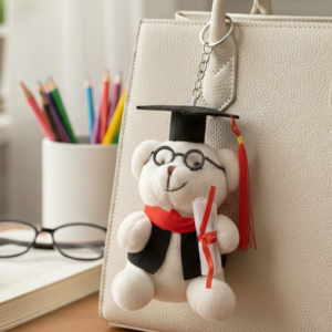 BRELOK DO KLUCZY MIŚ PROFESOREK 10CM PLUSZOWY BIAŁY PREZENT I GADŻET HIT