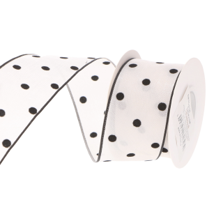 WSTĄŻKA DEKORACYJNA KREMOWA W CZARNE KROPKI 3.8CM*10M FLORYSTYKA DIY