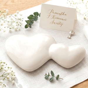 BIAŁE SERCE CERAMICZNE PODWÓJNE DEKORACJA 12X7.5X3CM CERAMICZNA OZDOBA