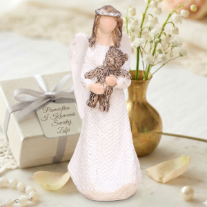Figurka Aniołek z misiem upominek komunia 7cm