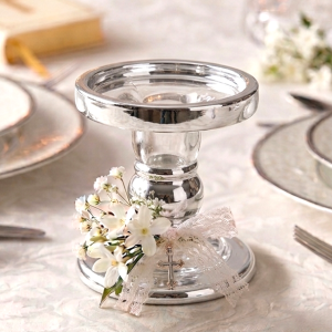 SZKLANY ŚWIECZNIK SREBRNY 8,5X8,5CM GLAMOUR DEKORACJA STOŁU HIT NOWOŚĆ