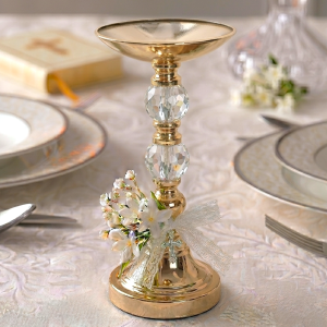 Luksusowy Złoty Świecznik z Kryształem 14.5x27 cm