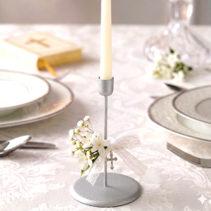 Świecznik Srebrny Matowy, Ø2,1 cm + H23 cm