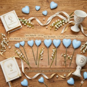 Serduszka na piku niebieskie 20szt. mix rozmiarów- 2, 2.5, 3, 4cm