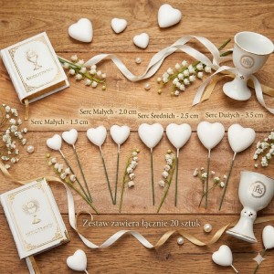 Serduszka na piku białe 20szt. mix rozmiarów 2, 2.5, 3, 4cm