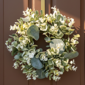 Wianek listki eukaliptusa + zielono-żółte gałązki 28cm