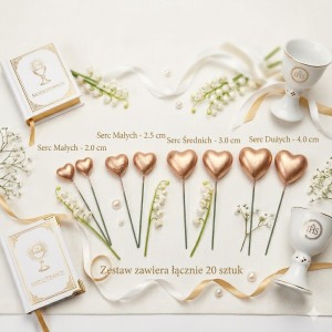 Serduszka na piku złote 20szt. mix rozmiarów- 2, 2.5, 3, 4cm