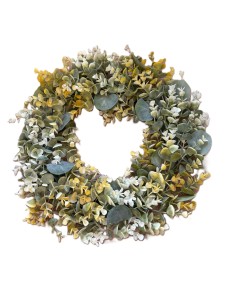 Wianek listki eukaliptusa + zielono-żółte gałązki 43cm