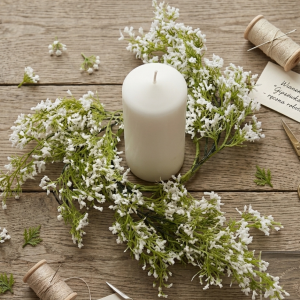 Wianek z gałązek drobrobniutkich białych kwiatków 30cm