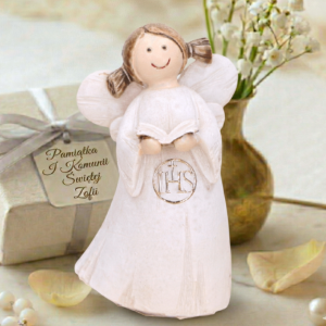 Figurka Aniołek z biblią IHS komunia 10cm