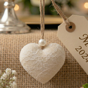 Serce materiałowe zawieszka ślub komunia krem 8cm