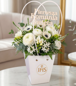 TOREBKA FLOWERBOX PAPIEROWA KOMUNIJNA12X8X12 CM BIAŁA TOREBKA NA KWIATY IHS