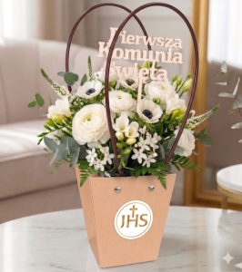 TOREBKA FLOWERBOX PAPIEROWA KOMUNIJNA 12X8X12 CM NATURALNA TOREBKA IHS