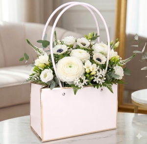 TOREBKA FLOWERBOX PAPIEROWA 22X13,5X10 CM BIAŁA ELEGANCKA OPAKOWANIE