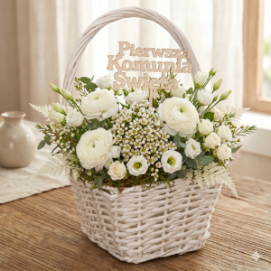 Koszyk wiklinowy biały z rączką i folią 19x15 cm - dekoracyjny