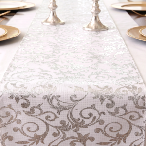 Juta dekoracyjna biała ze srebrnymi zdobieniami 24cm