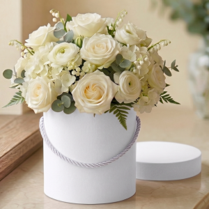 Pudełko okrągłe box welurowy biały  12,7x12,2cm