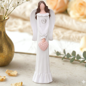 Aniołek w białej sukience figurka z sercem IHS 24cm