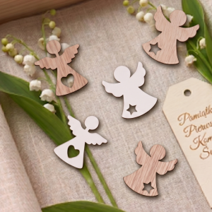 Drewniana posypka aniołki białe i naturalne 36szt.