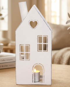Biały metalowy domek na tealight 23,5x10x6cm