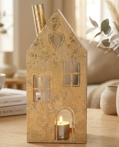 Metalowy złoty domek na tealight 23,5x10x6 cm