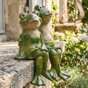 Para żabki dekoracyjne zielone siedzące 31x40cm OZDOBA DO OGRODU DEKORACJA