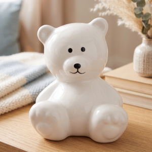 Skarbonka ceramiczna miś biały 13 X 12cm PREZENT UPOMINEK DLA DZIECKA