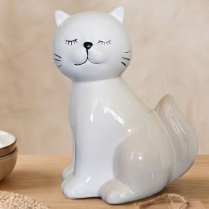 Skarbonka ceramiczna kot biały 18 x 14 cm UPOMINEK PREZENT DEKORACJA