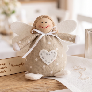 Aniołek dekoracyjny 10 cm figurka MAKRAMA prezent HANDMADE komunia EKO