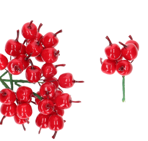 Jabłuszka dekoracyjne czerwone 1,5 cm na druciku 120 szt gałązki ozdoby