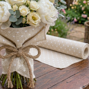 Płótno lniane materiał naturalny serduszka 48cm 4,5m