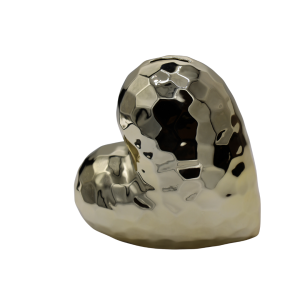 Skarbonka ceramiczna serce karbowane złote 17,6 x 9,4 x 18,1 cm