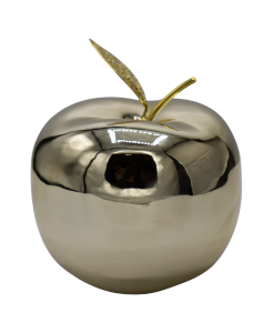 Jabłko ceramiczne z metalowym listkiem złote 12x12x12 cm
