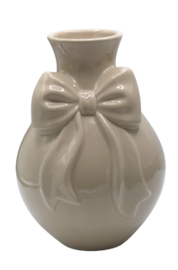 Wazon ceramiczny beżowy z beżową kokardą 15 x 15 x 24,2cm