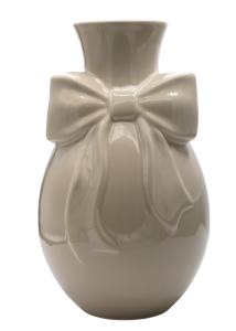 Wazon ceramiczny beżowy z beżową kokardą 17,5 x 17,5 x 29,4 cm