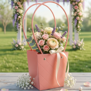 TOREBKA NA KWIATY FLOWERBOX 9,5X13X13CM RÓŻOWA PIKOWANA TOREBKA NA KWIATY
