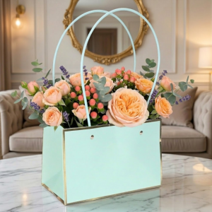 TOREBKA FLOWERBOX PAPIEROWA 22X13,5X10 CM NIEBIESKA ELEGANCKA OPAKOWANIE