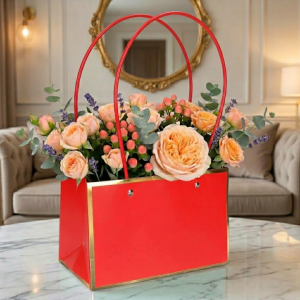 TOREBKA FLOWERBOX PAPIEROWA 22X13,5X10 CM CZERWONA ELEGANCKA TOREBKA