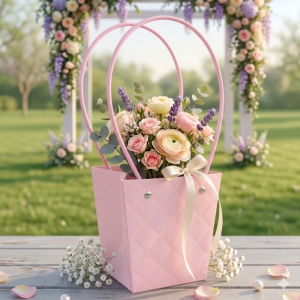 TOREBKA NA KWIATY FLOWERBOX 9,5X13X13 CM RÓŻ PIKOWANA TOREBKA NA KWIATY