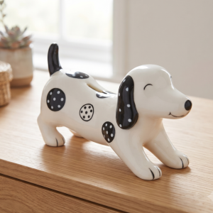 SKARBONKA CERAMICZNA JAMNIK BIAŁO-CZARNY MAŁY 19x6,5x10 cm