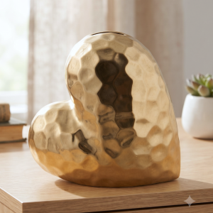 Skarbonka ceramiczna serce karbowane złote 17,6 x 9,4 x 18,1 cm