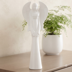 Anioł ceramiczny biały szkliwiony 38cm