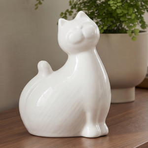 Figurka ceramiczna szkliwiona "Kot Filemon"  biel duży 24x18 cm