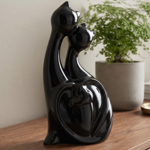 Figurka szkliwiona "Kot podwójny z sercem" czarny 28 cm