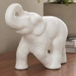 Słoń "biegnący średni" szkliwiony biały 15cm