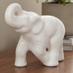 Słoń "biegnący średni" szkliwiony biały 15cm