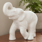 Słoń "biegnący duży" szkliwiony biały 19cm